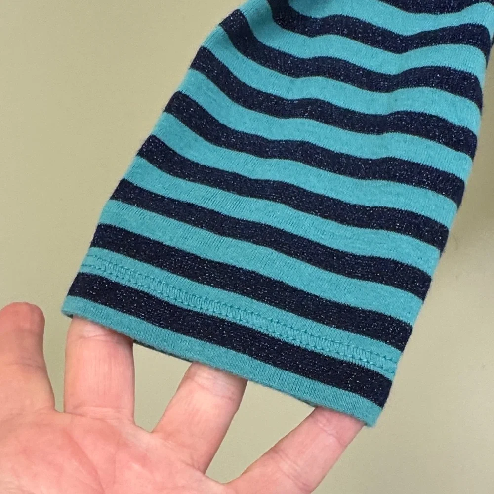 Talbots Teal and Navy Striped Long Sleeve Tee - Picture 3 of 6